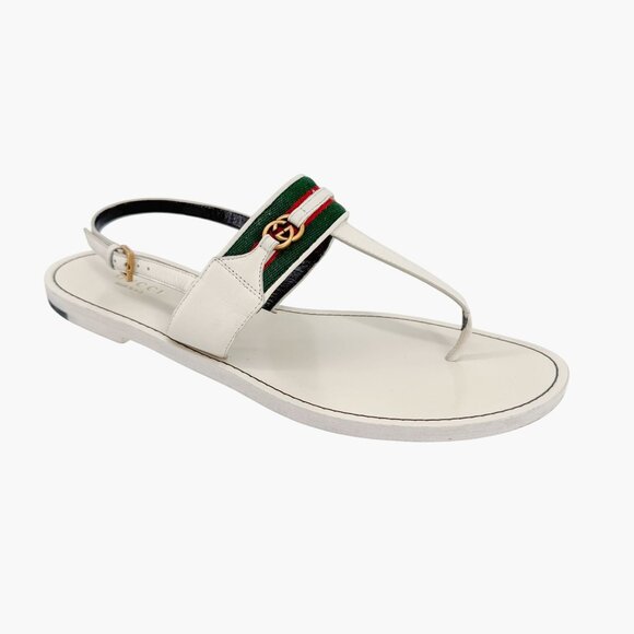 Gucci Jakarta GG T-Strap Flat Sandals Size 39.5 US 9.5 White Interlock Thong - Picture 9 of 14